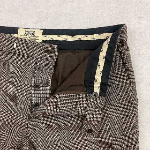 Juicy Couture Pants Womens Size 34 Brown Plaid Wool Tweed Wide Leg Side Zip Hem - Picture 9 of 15